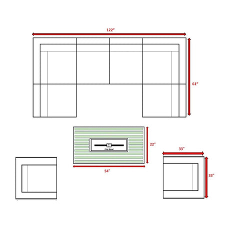 9 - Piece Outdoor Wicker Sectional Set With Fire Pit Table - Driftwood - Omega Lifestyles
