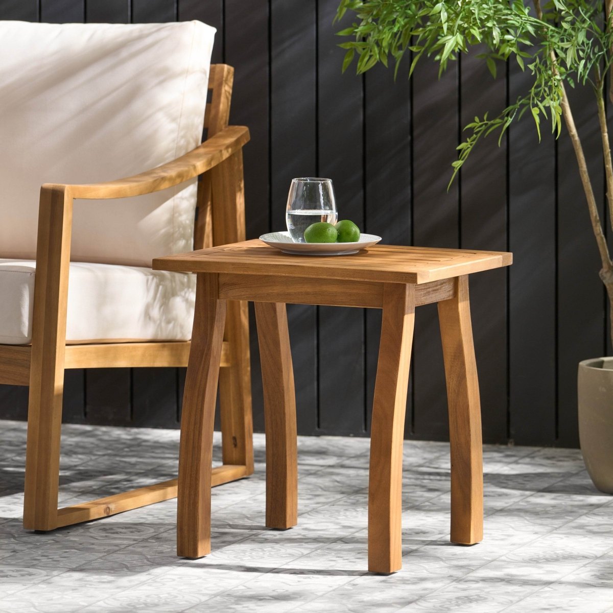 Acacia Wood Teak Outdoor Slatted Side Table - Driftwood - Omega Lifestyles