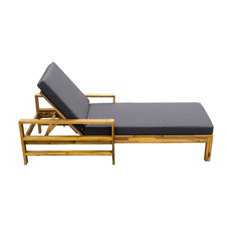 Adjustable Acacia Wood Outdoor Lounge Chair With Foam Cushion - Sleep Galleria