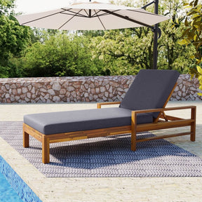 Adjustable Acacia Wood Outdoor Lounge Chair With Foam Cushion - Omega Lifestyles