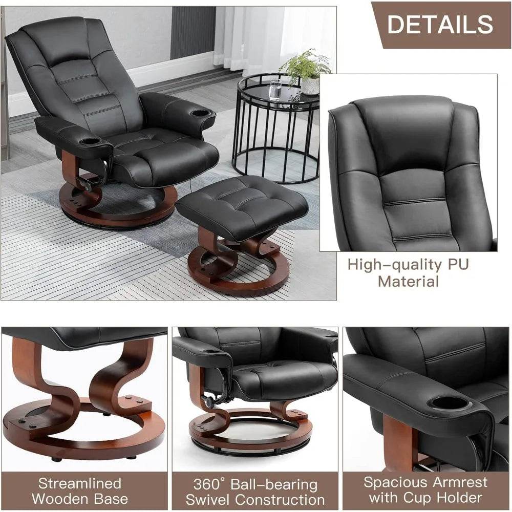 Adjustable Faux Leather Swivel Recliner Chair With Ottoman - Omega Lifestyles