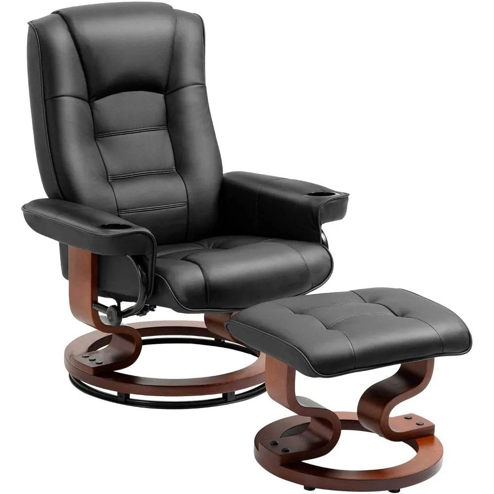Adjustable Faux Leather Swivel Recliner Chair With Ottoman - Omega Lifestyles