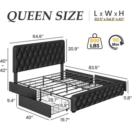 Adjustable Faux Leather Upholstered Metal Bed Frame With Storage - Omega Lifestyles