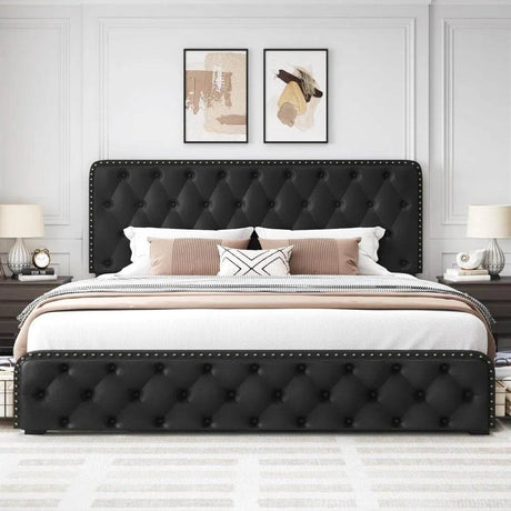 Adjustable Faux Leather Upholstered Metal Bed Frame With Storage - Omega Lifestyles