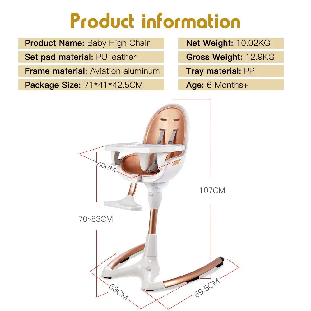 Adjustable Height Luxury Baby Dining High Chair White Gold - Omega Lifestyles