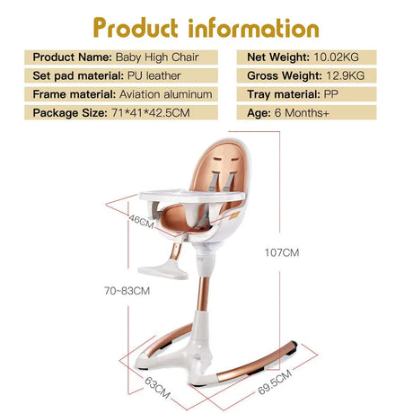 Adjustable Height Luxury Baby Dining High Chair White Gold - Omega Lifestyles