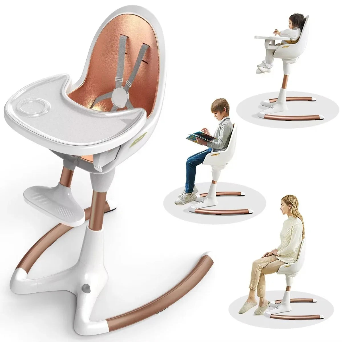 Adjustable Height Luxury Baby Dining High Chair White Gold - Omega Lifestyles