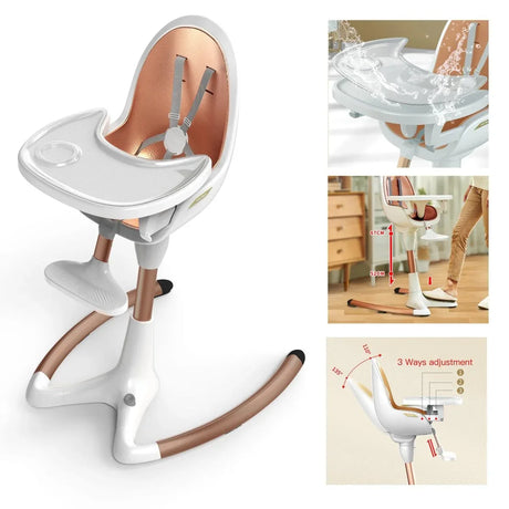 Adjustable Height Luxury Baby Dining High Chair White Gold - Omega Lifestyles