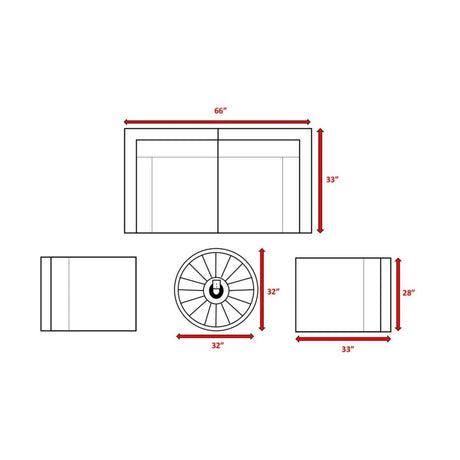 All - Weather 5 - Piece Rattan Sectional Lounge Set With Fire Pit - Driftwood - Omega Lifestyles