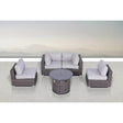 All - Weather 5 - Piece Rattan Sectional Lounge Set With Fire Pit - Driftwood - Omega Lifestyles