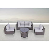 All - Weather 5 - Piece Rattan Sectional Lounge Set With Fire Pit - Driftwood - Omega Lifestyles