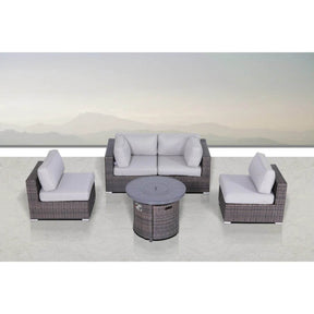 All-Weather 5-Piece Rattan Sectional Lounge Set With Fire Pit - Omega Lifestyles
