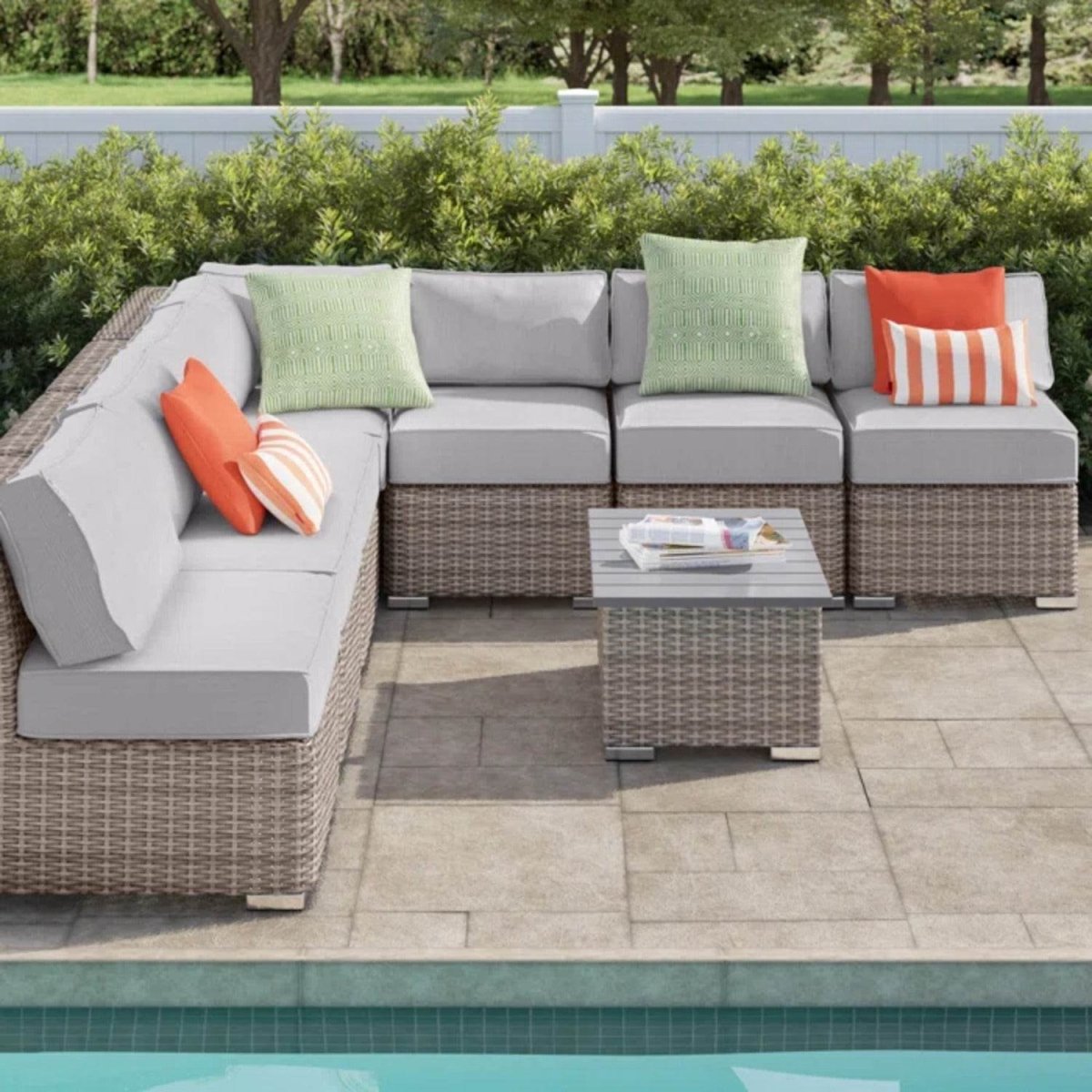 All - Weather 8 - Piece Wicker Patio Seating Group With Cushions - Driftwood - Omega Lifestyles