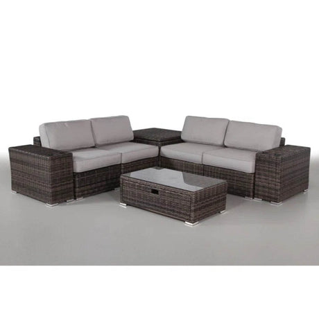 All - Weather Espresso Wicker Outdoor Sectional Sofa Set - Driftwood - Omega Lifestyles