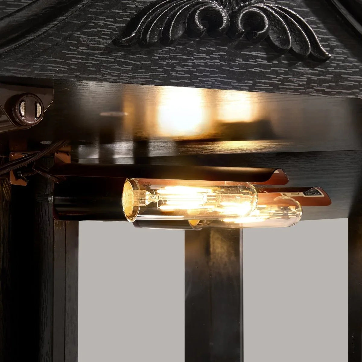 Antique Black Glass Corner Curio Cabinet With Lighting - Omega Lifestyles