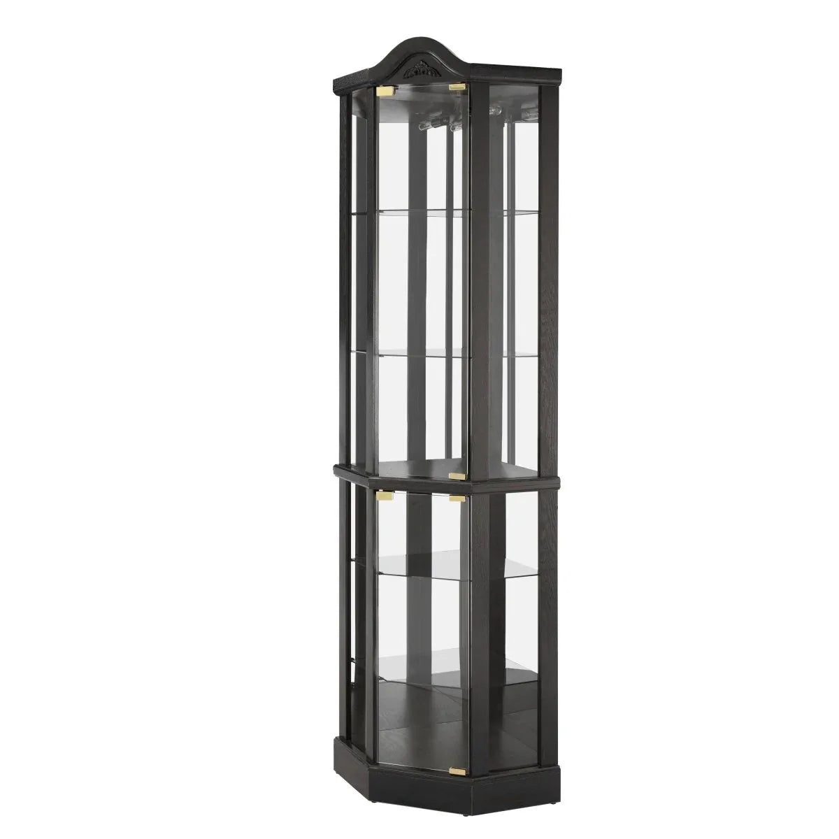 Antique Black Glass Corner Curio Cabinet With Lighting - Omega Lifestyles