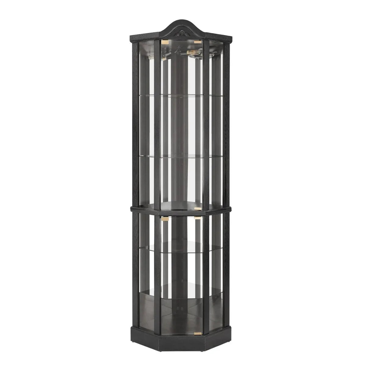 Antique Black Glass Corner Curio Cabinet With Lighting - Omega Lifestyles