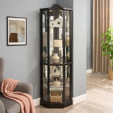 Antique Black Glass Corner Curio Cabinet With Lighting - Omega Lifestyles