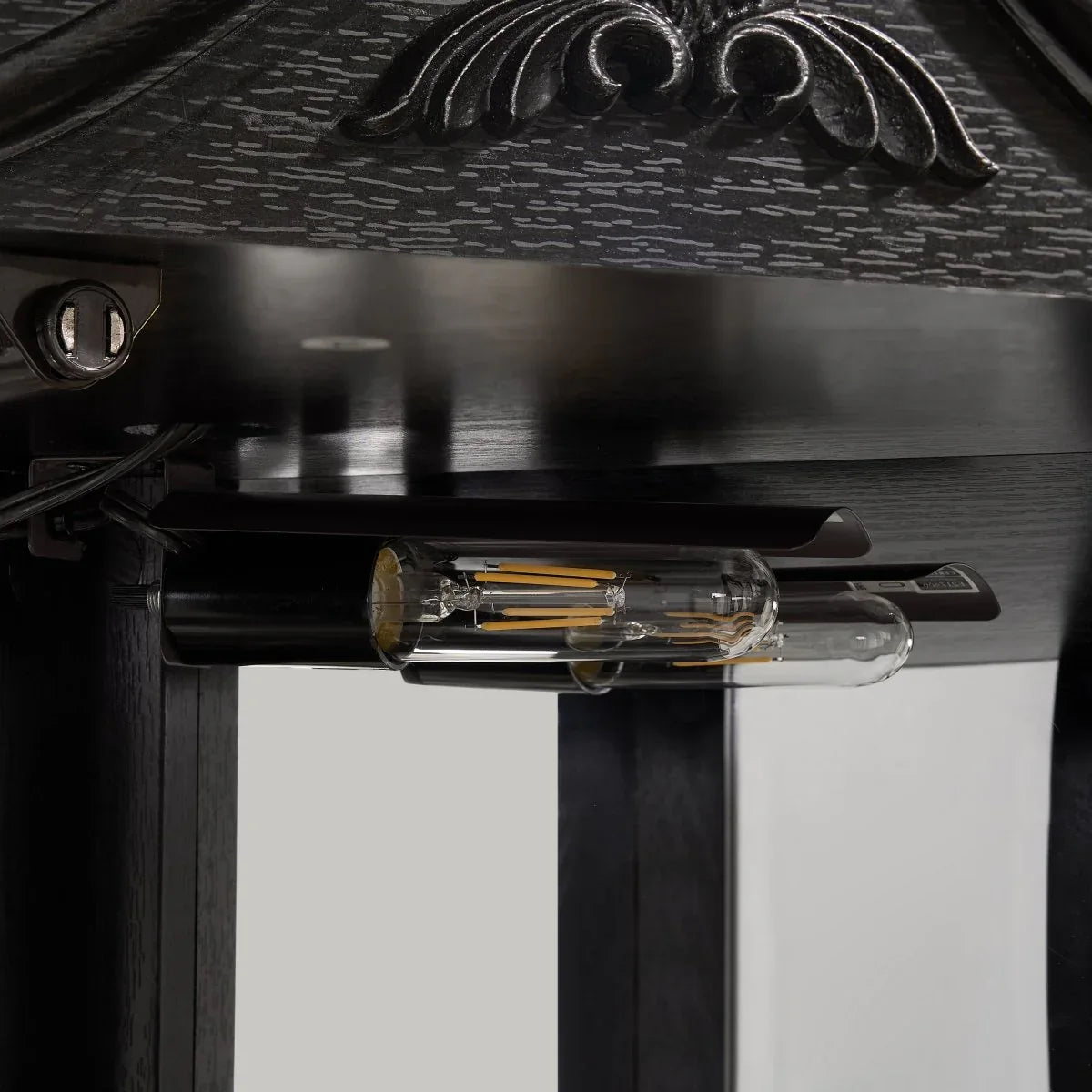 Antique Black Glass Corner Curio Cabinet With Lighting - Omega Lifestyles