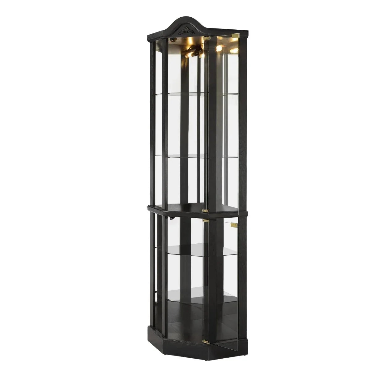 Antique Black Glass Corner Curio Cabinet With Lighting - Omega Lifestyles