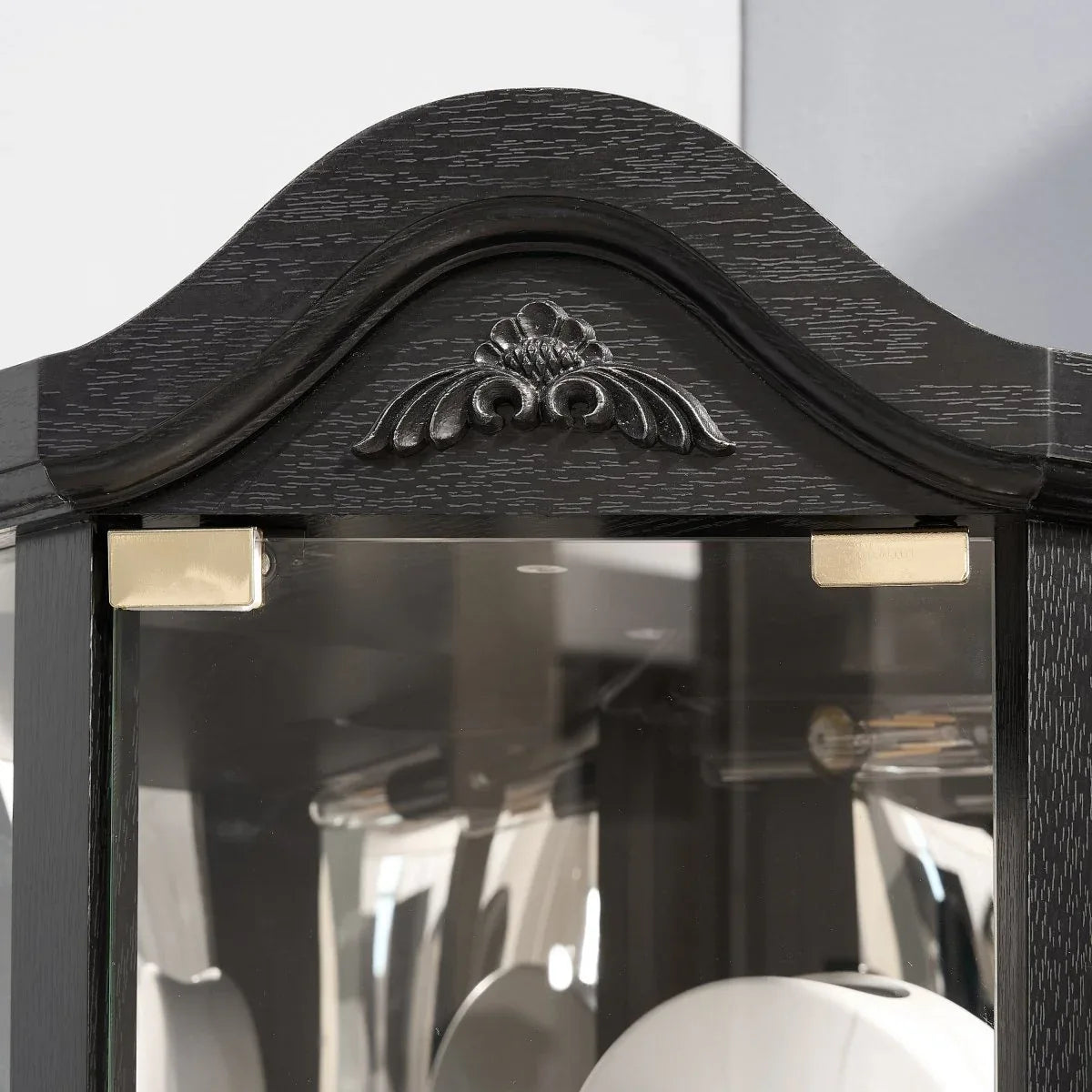 Antique Black Glass Corner Curio Cabinet With Lighting - Omega Lifestyles