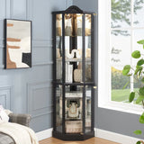 Antique Black Glass Corner Curio Cabinet With Lighting - Omega Lifestyles