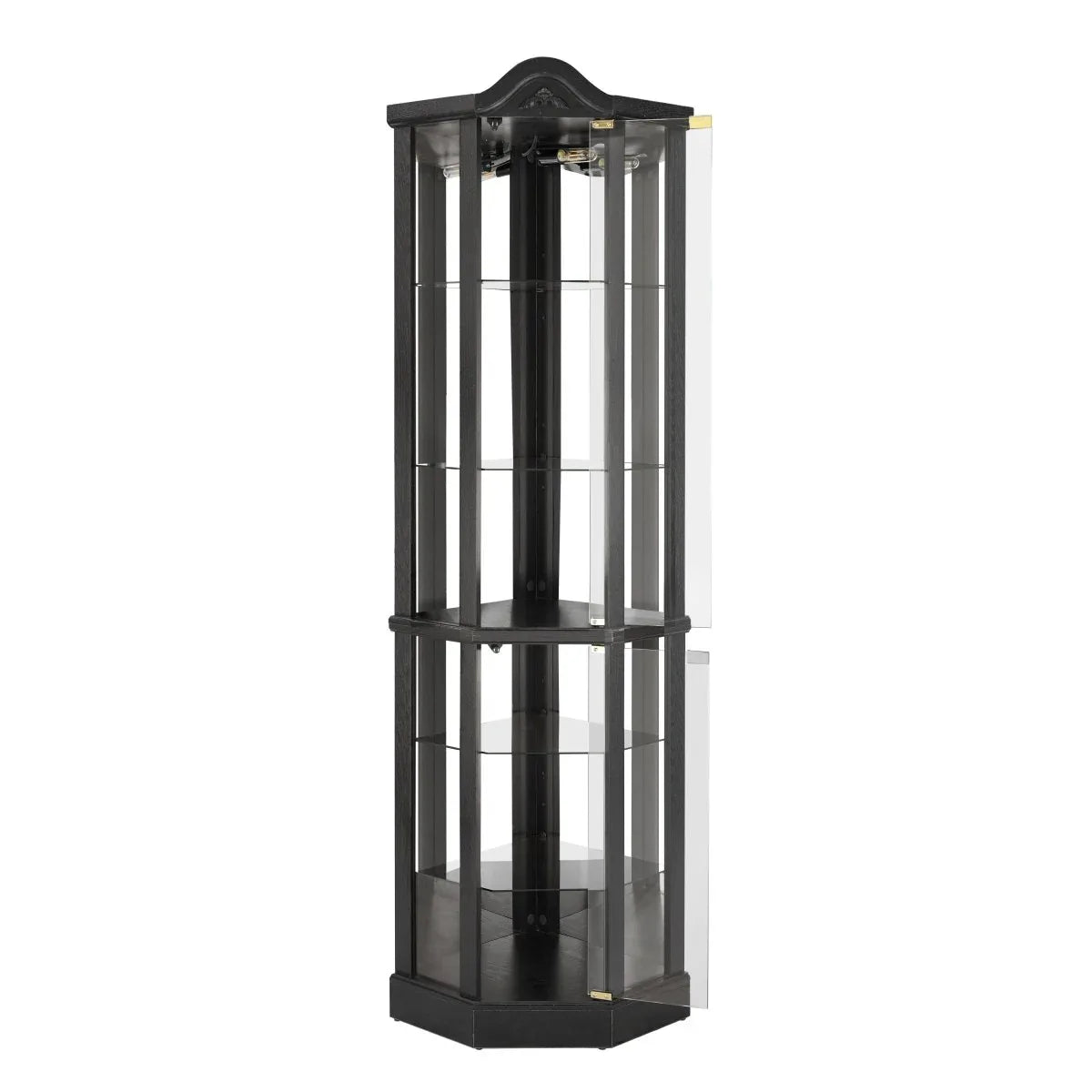 Antique Black Glass Corner Curio Cabinet With Lighting - Omega Lifestyles