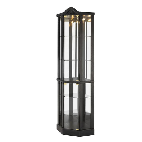 Antique Black Glass Corner Curio Cabinet With Lighting - Omega Lifestyles