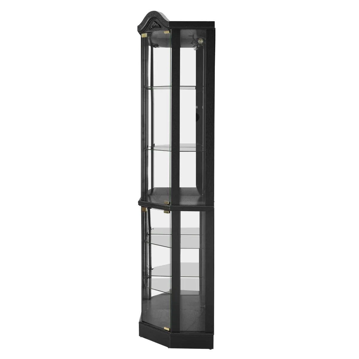 Antique Black Glass Corner Curio Cabinet With Lighting - Omega Lifestyles