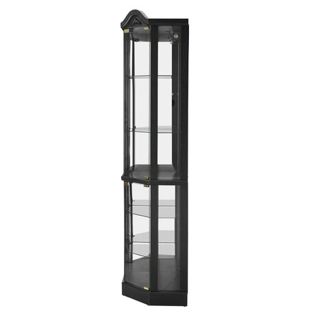 Antique Black Glass Corner Curio Cabinet With Lighting - Omega Lifestyles
