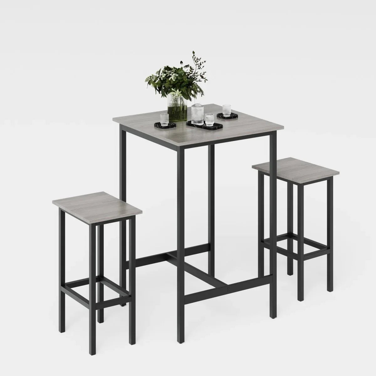 Bar Table Set With 2 Grey MDF Stools - Omega Lifestyles