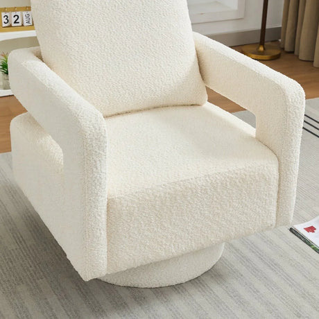 Beige Boucle 360-Degree Swivel Accent Chair - Omega Lifestyles