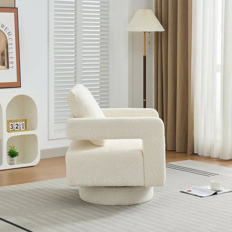 Beige Boucle 360-Degree Swivel Accent Chair - Omega Lifestyles