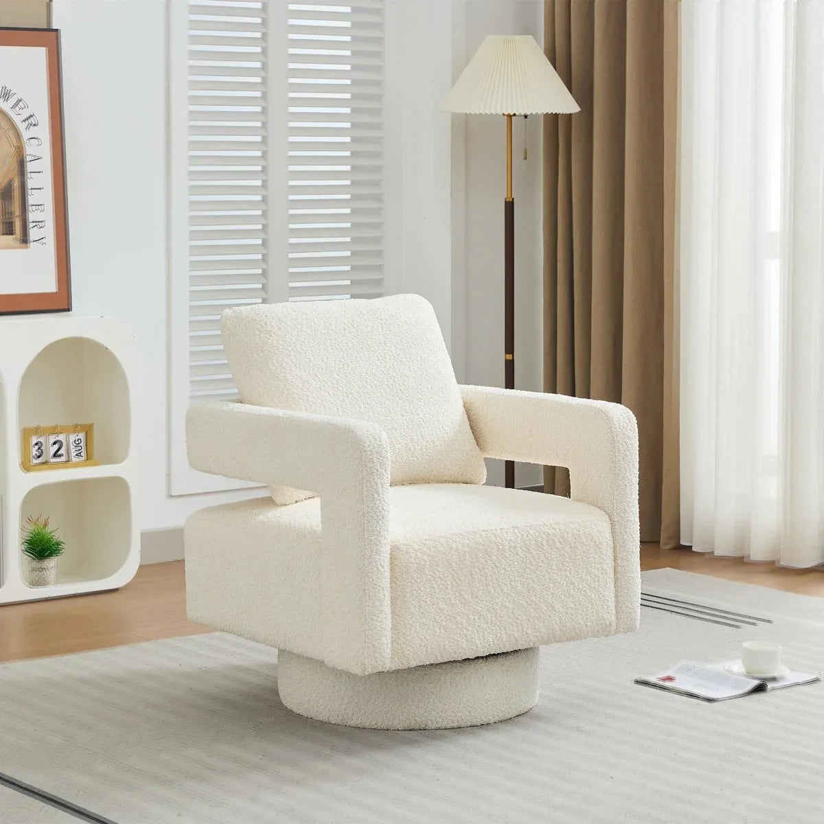 Beige Boucle 360-Degree Swivel Accent Chair - Omega Lifestyles
