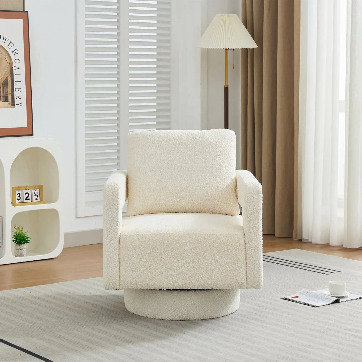 Beige Boucle 360-Degree Swivel Accent Chair - Omega Lifestyles