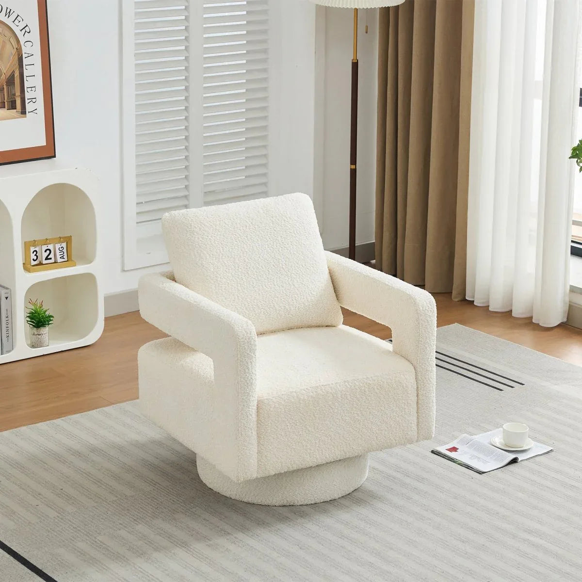 Beige Boucle 360-Degree Swivel Accent Chair - Omega Lifestyles