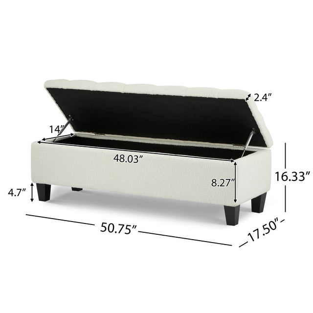 Beige Boucle Storage Ottoman Bench With Foam Cushion - Omega Lifestyles