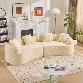 Beige Curved Medium-Soft Chenille 4-Seat Sofa - Omega Lifestyles
