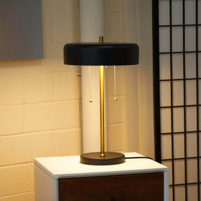 Black Metal Drum Shade Table Lamp With Pull Chain - Omega Lifestyles