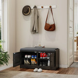 Black Shoe Storage Bench With Cushion And Adjustable Shelves - Omega Lifestyles
