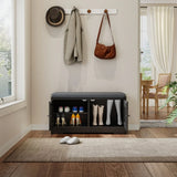 Black Shoe Storage Bench With Cushion And Adjustable Shelves - Omega Lifestyles