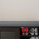 Black Shoe Storage Bench With Cushion And Adjustable Shelves - Omega Lifestyles