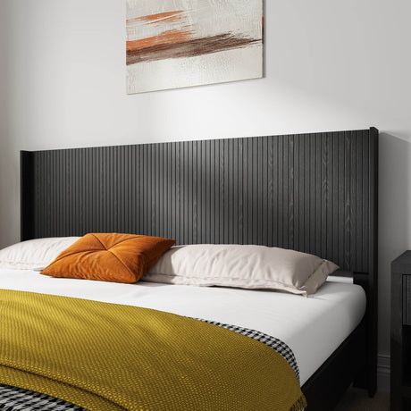 Black Woodgrain Solid Wood Farmhouse King Headboard - Driftwood - Omega Lifestyles