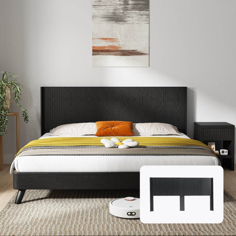 Black Woodgrain Solid Wood Farmhouse King Headboard - Driftwood - Omega Lifestyles