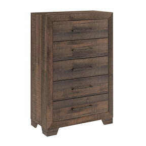 Brown Engineered Wood 5-Drawer Chest Storage Dresser - Omega Lifestyles