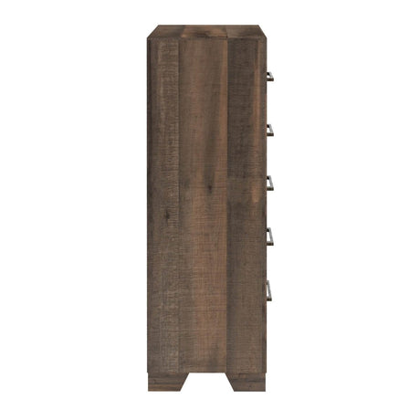 Brown Engineered Wood 5 - Drawer Chest Storage Dresser - Driftwood - Omega Lifestyles