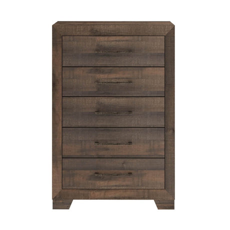 Brown Engineered Wood 5 - Drawer Chest Storage Dresser - Driftwood - Omega Lifestyles