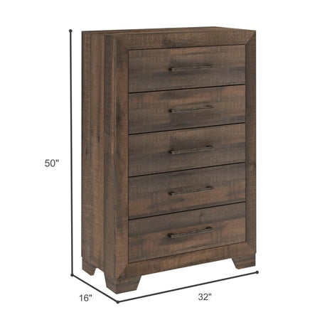 Brown Engineered Wood 5 - Drawer Chest Storage Dresser - Driftwood - Omega Lifestyles
