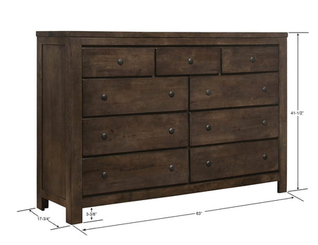 Brown Farmhouse 9 - Drawer Engineered Wood Dresser - Driftwood - Omega Lifestyles