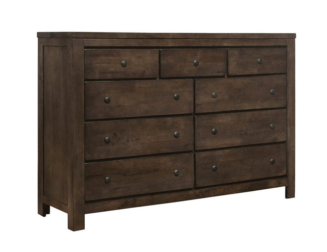 Brown Farmhouse 9 - Drawer Engineered Wood Dresser - Driftwood - Omega Lifestyles
